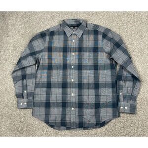 Banana Republic Shirt Mens Large Blue‎ Gray Plaid Button Up Long Sleeve Cotton